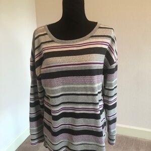 Talbots Sz medium 3/4 sleeve pullover 100% cotton office travel relax stripes
